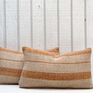 Vintage Grain Bag Lumbar Pillow w/Orange Stripes