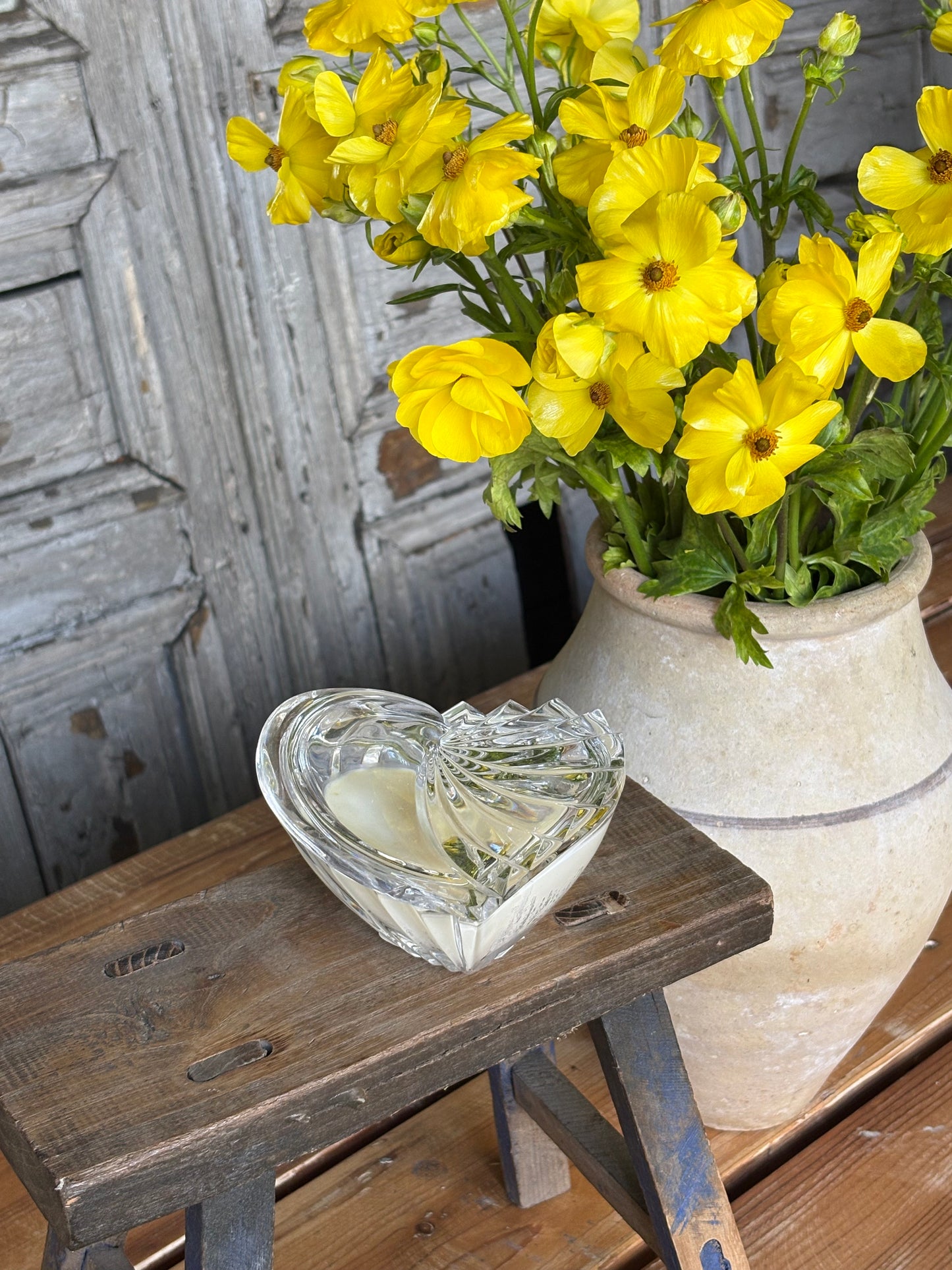Vintage Heart Shaped Glass Candle