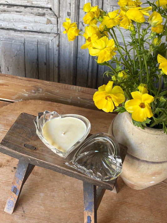 Vintage Heart Shaped Glass Candle