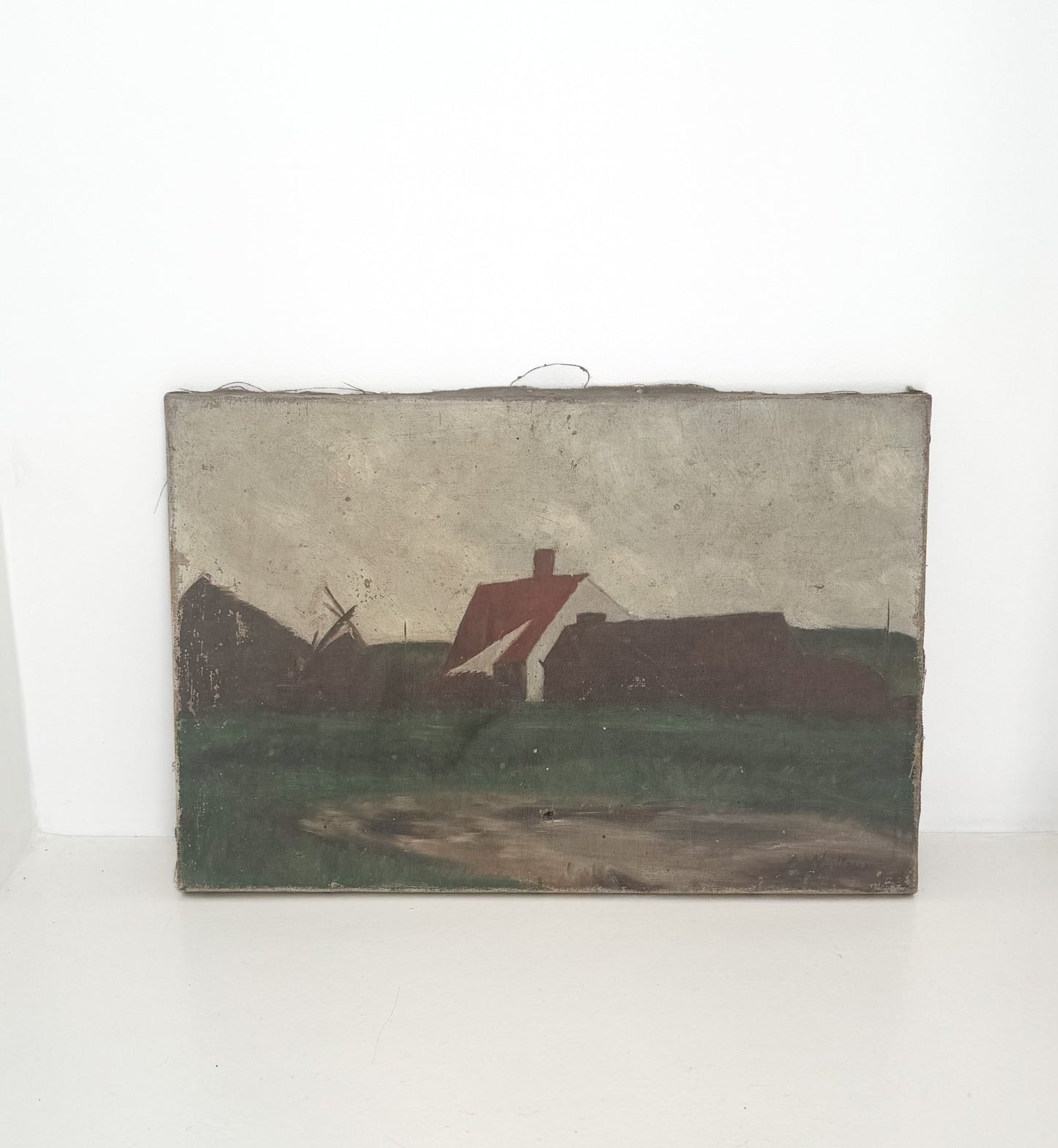 Red Roof Vintage French Painting