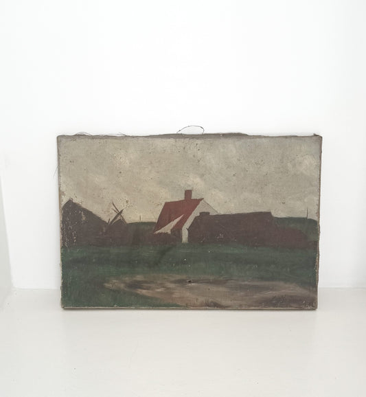 Red Roof Vintage French Painting