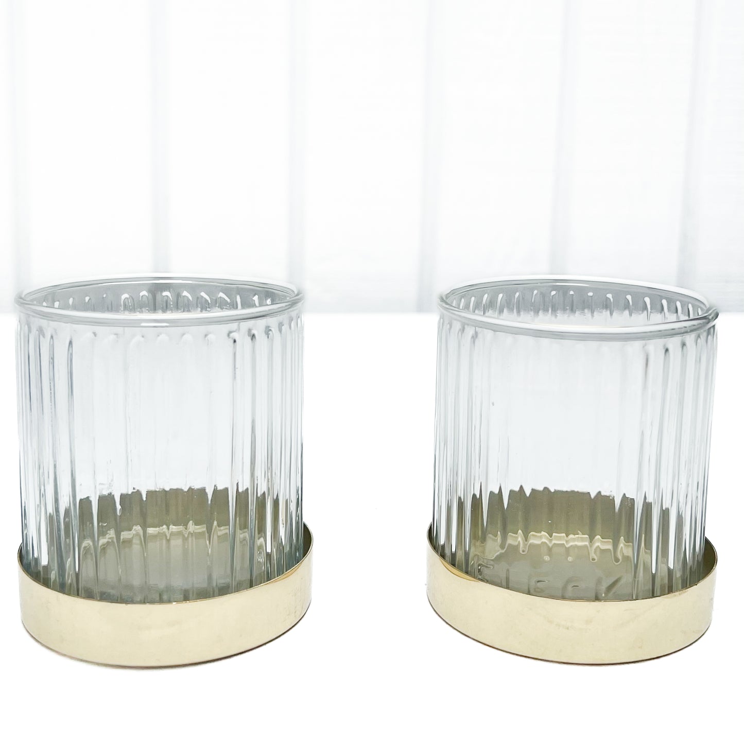 fluted glass candle votive with brass base