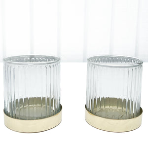 fluted glass candle votive with brass base