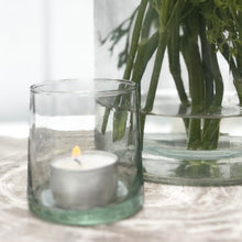 Load image into Gallery viewer, green tinted round glass candleholder