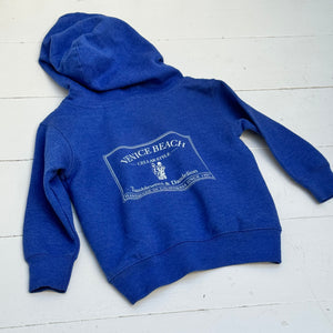 blue toddler hoodie with white T&D Venice Beach logo in white on the back