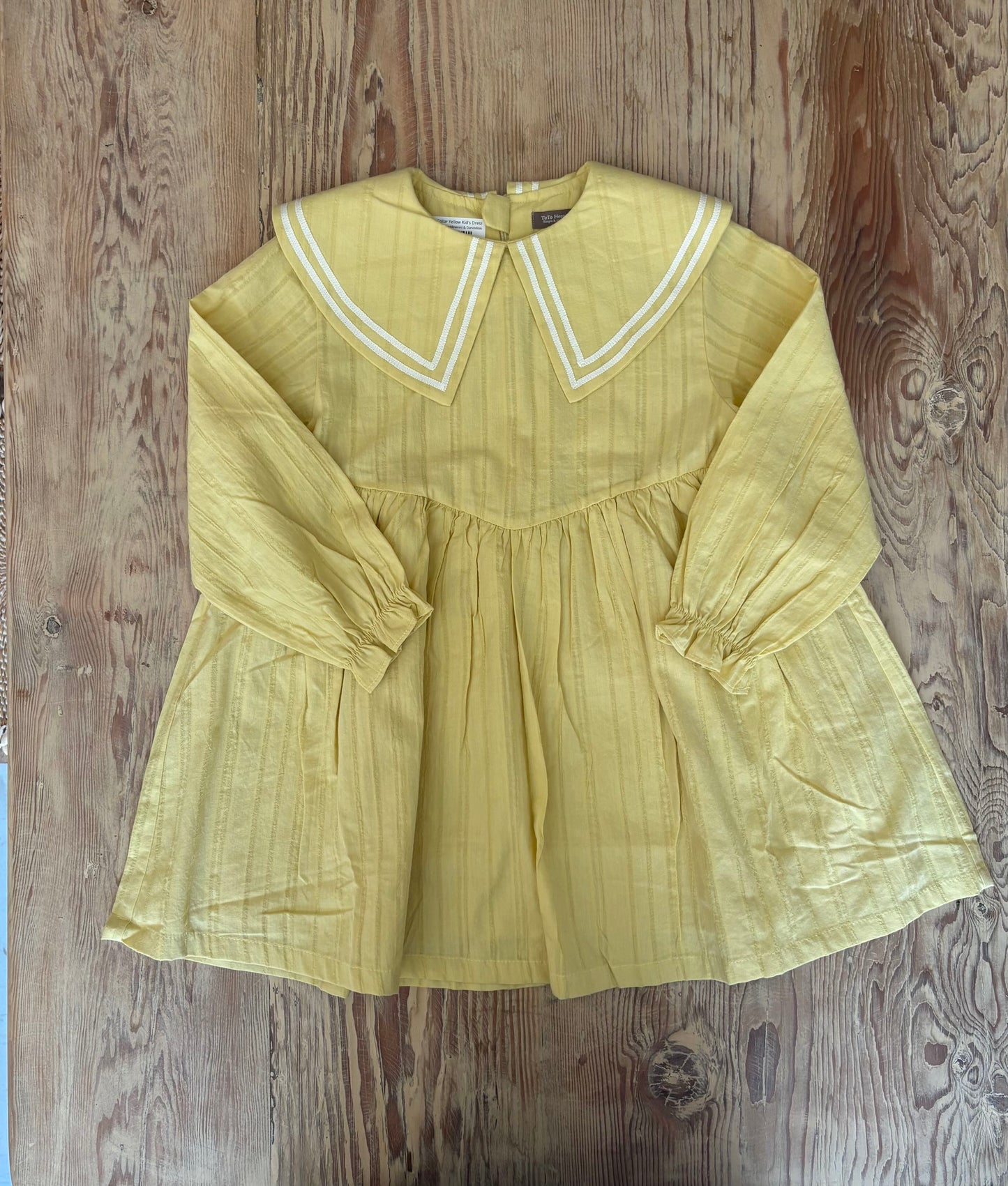 Wide Collar Yellow Kid's Dress
