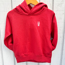 Load image into Gallery viewer, red toddler hoodie with white T&amp;D icon on front