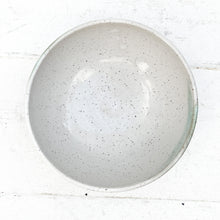 Load image into Gallery viewer, white ceramic bowl with brown speckles and green glaze accent