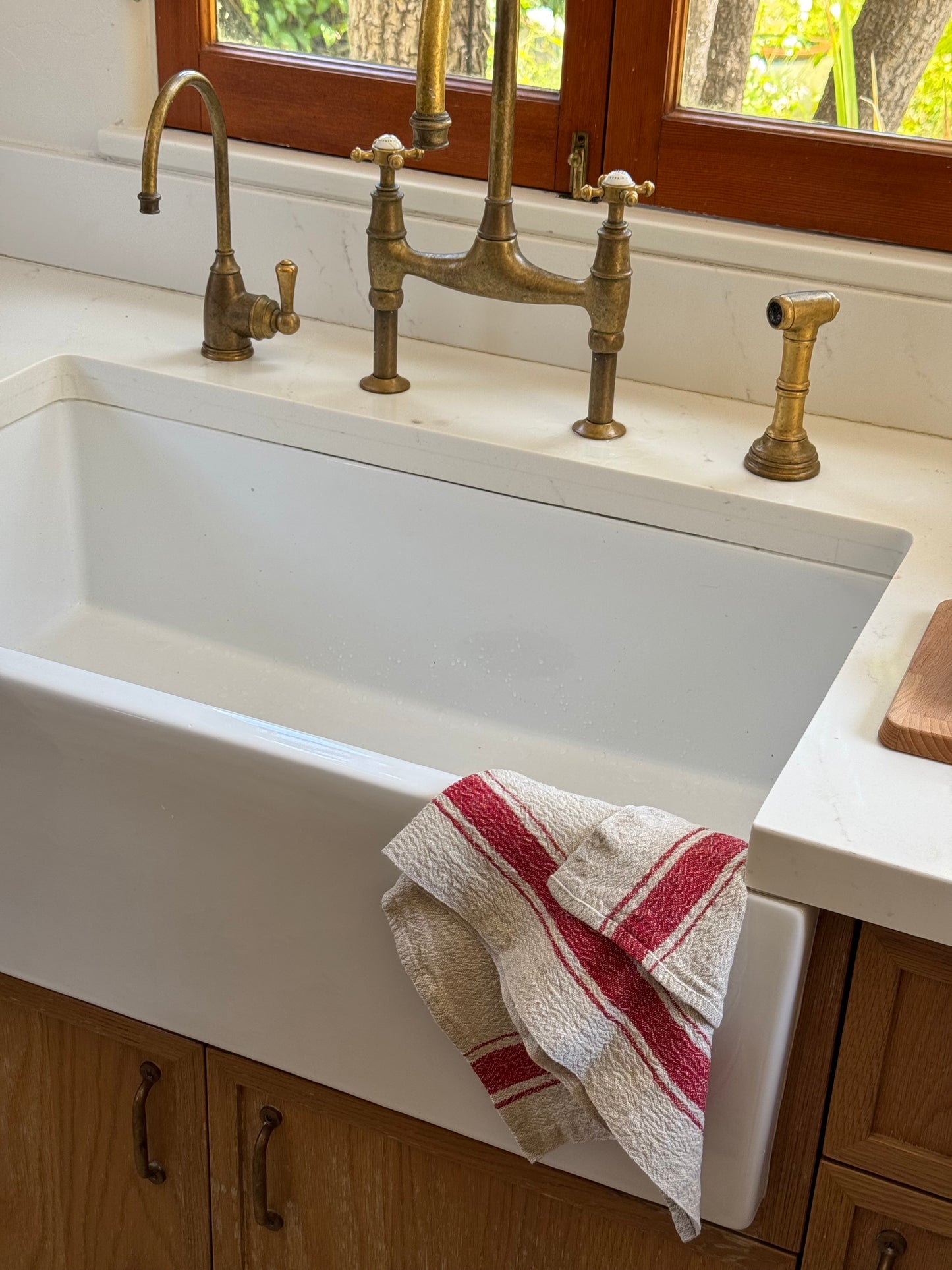 Red Stripe Vintage Linen Kitchen Towel