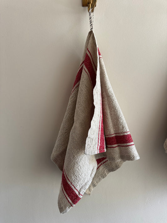 Red Stripe Vintage Linen Kitchen Towel