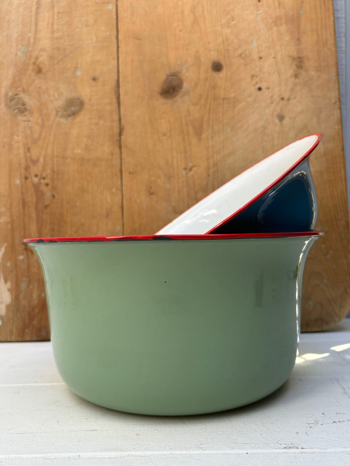Vintage Czech Green Enamel Bowl
