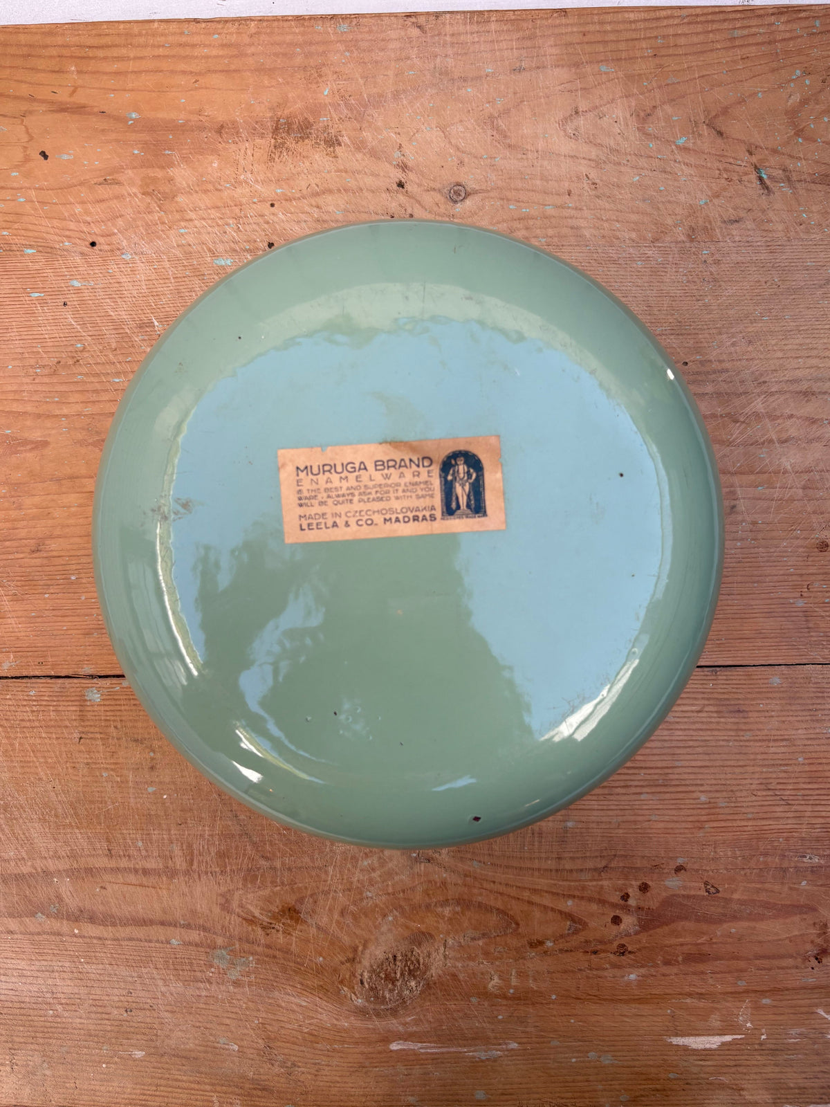 Vintage Czech Green Enamel Bowl