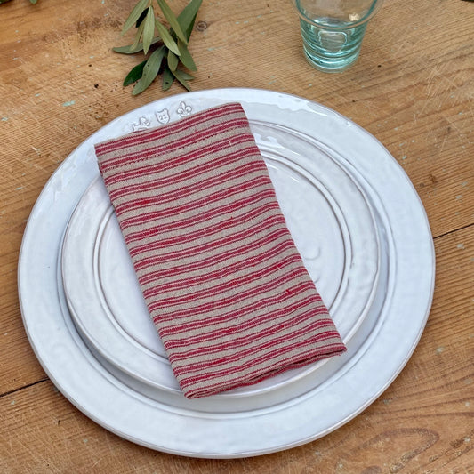 Red Natural Stripe Linen Napkin Set/2