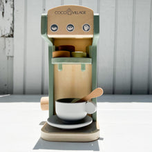 Load image into Gallery viewer, green wooden kid&#39;s toy espresso machine with cup and saucer and to-go cups