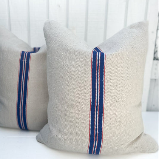 Multi Stripe Grain de Sac Pillow-Blue