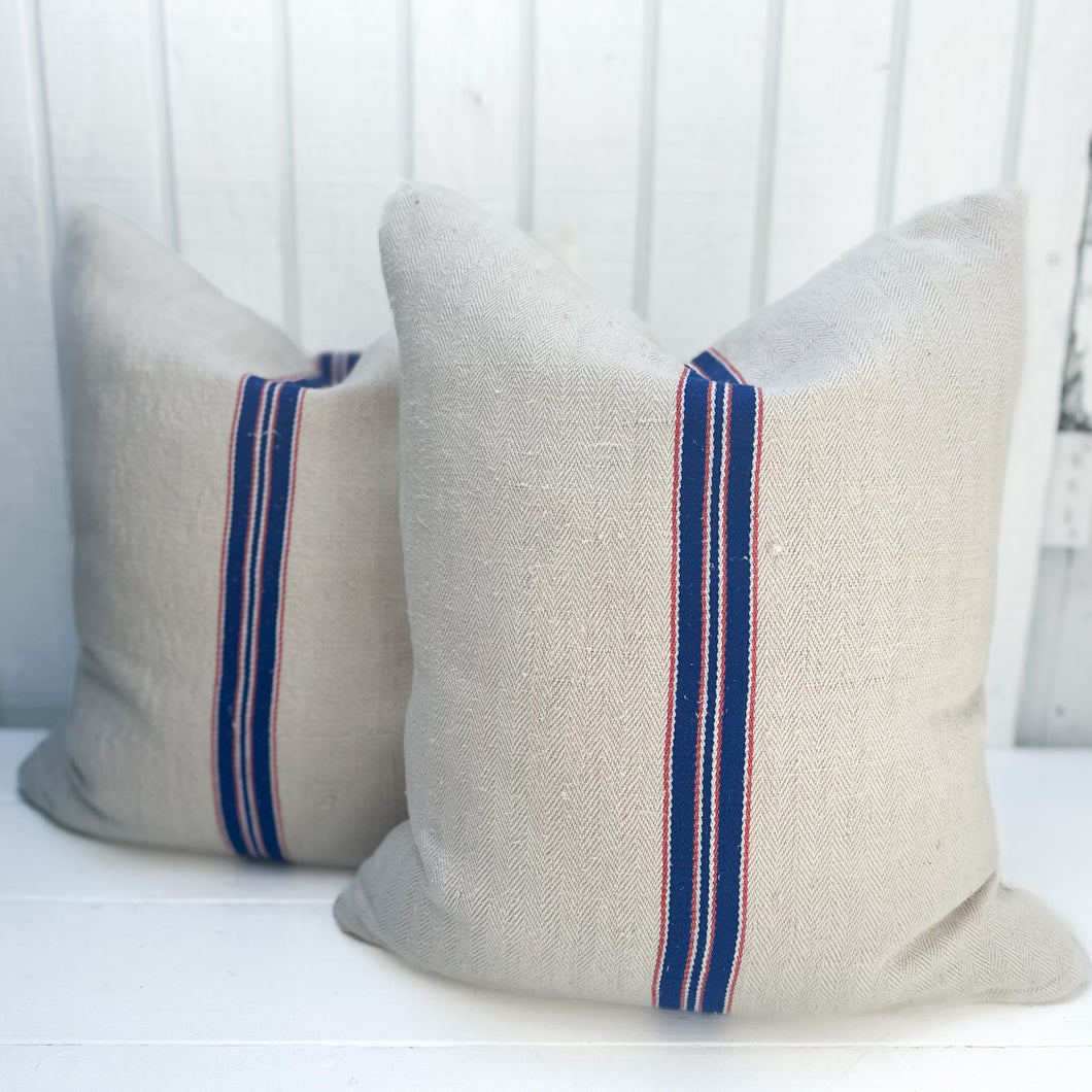 Multi Stripe Grain de Sac Pillow-Blue