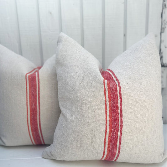 Multi Stripe Grain de Sac Pillow-Red