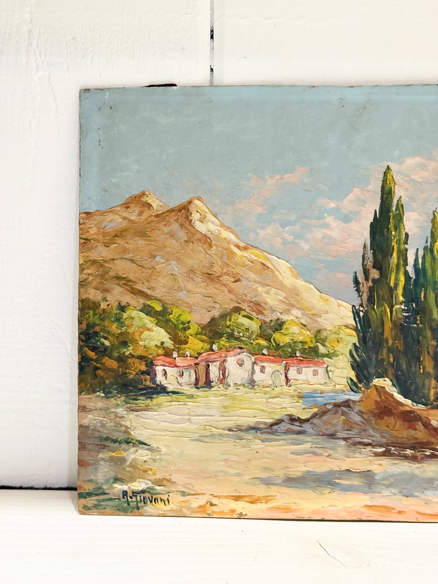 Red Roofs by the Sea Vintage French Painting