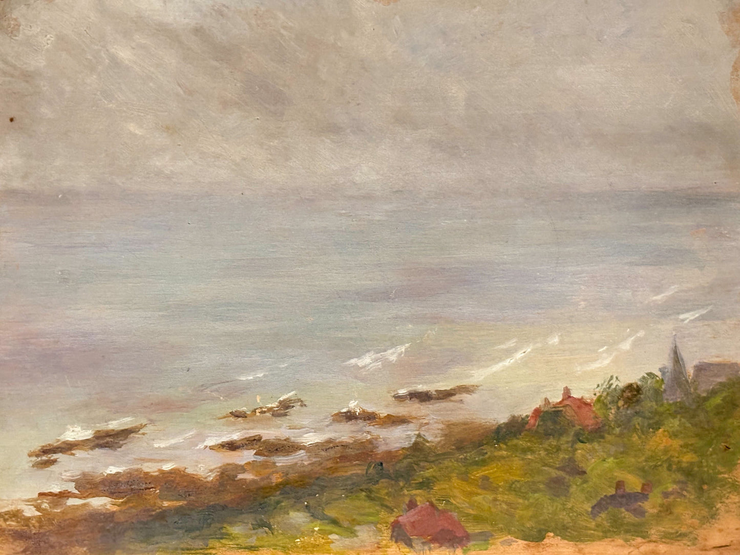 Gentle Waves on Shore Vintage French Painting