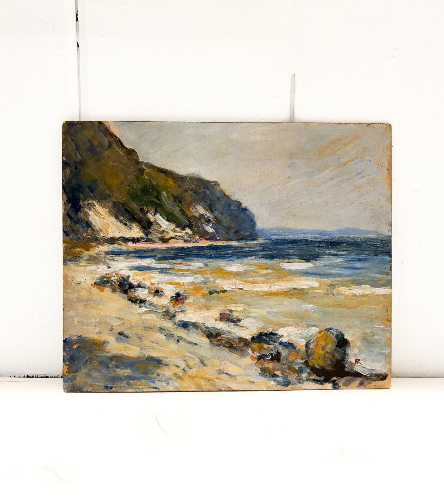 French Seaside Cliffs Vintage Painting