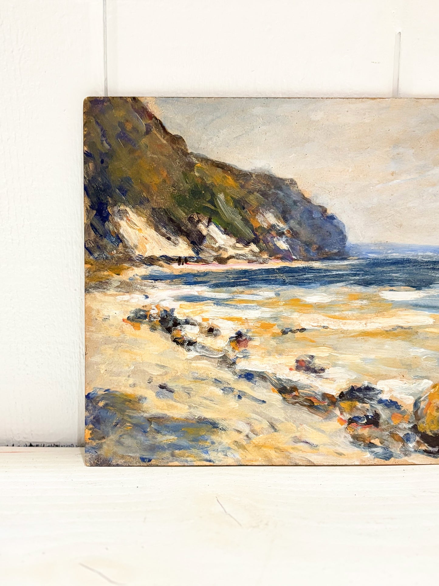 French Seaside Cliffs Vintage Painting