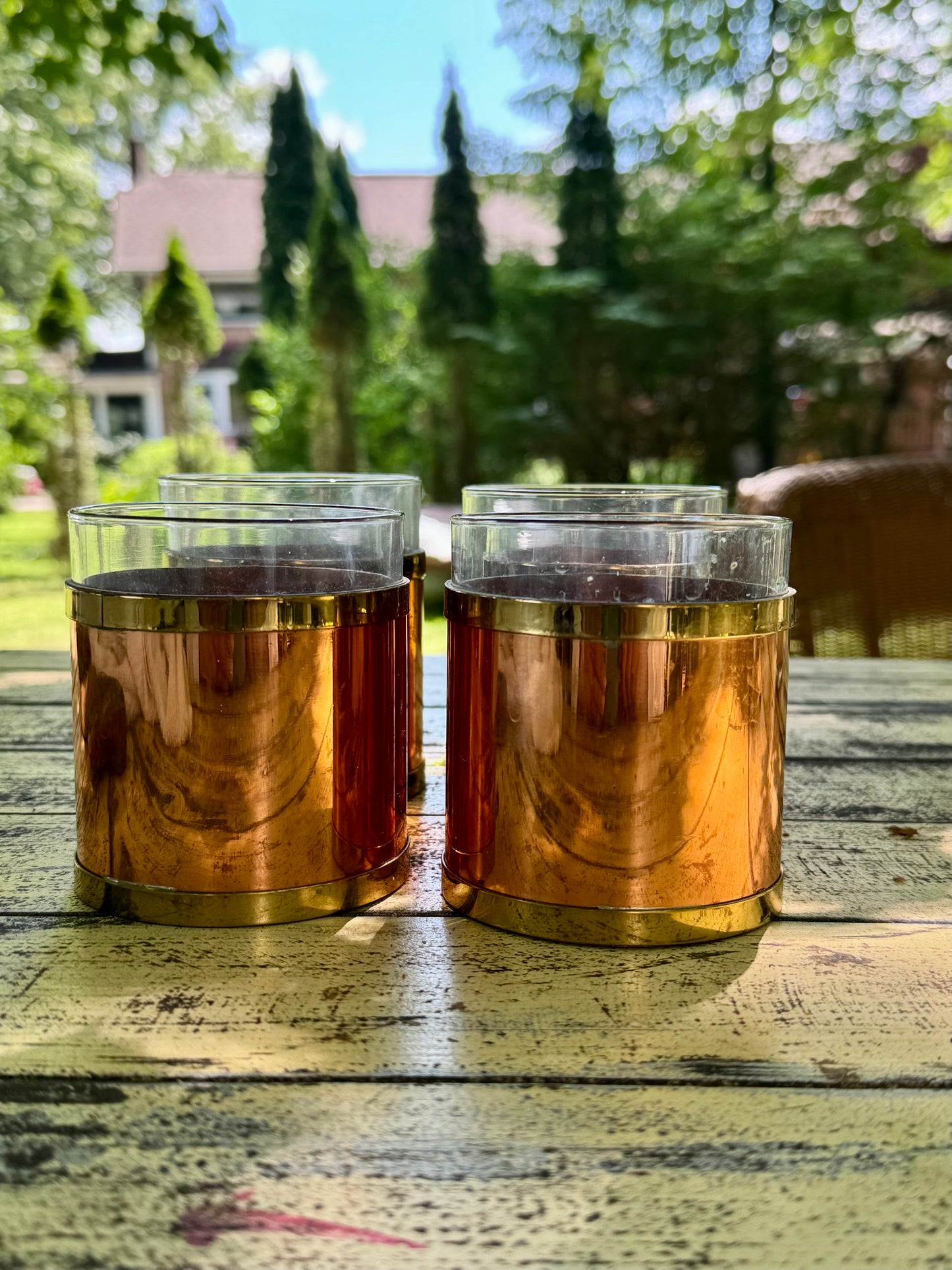 Vintage Copper Cups w/Glass Inserts