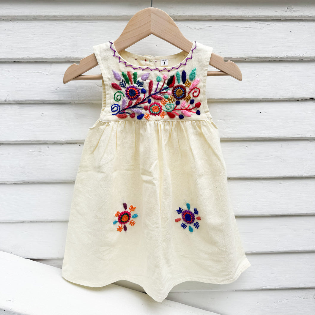 Cream Embroidered Kid's Dress