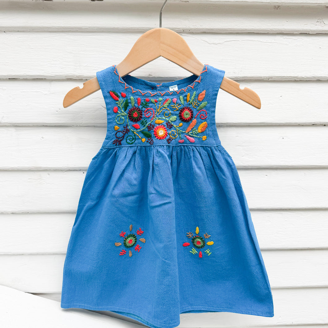 Blue Embroidered Kid's Dress