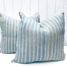 Load image into Gallery viewer, sky blue and white vertical striped pillow