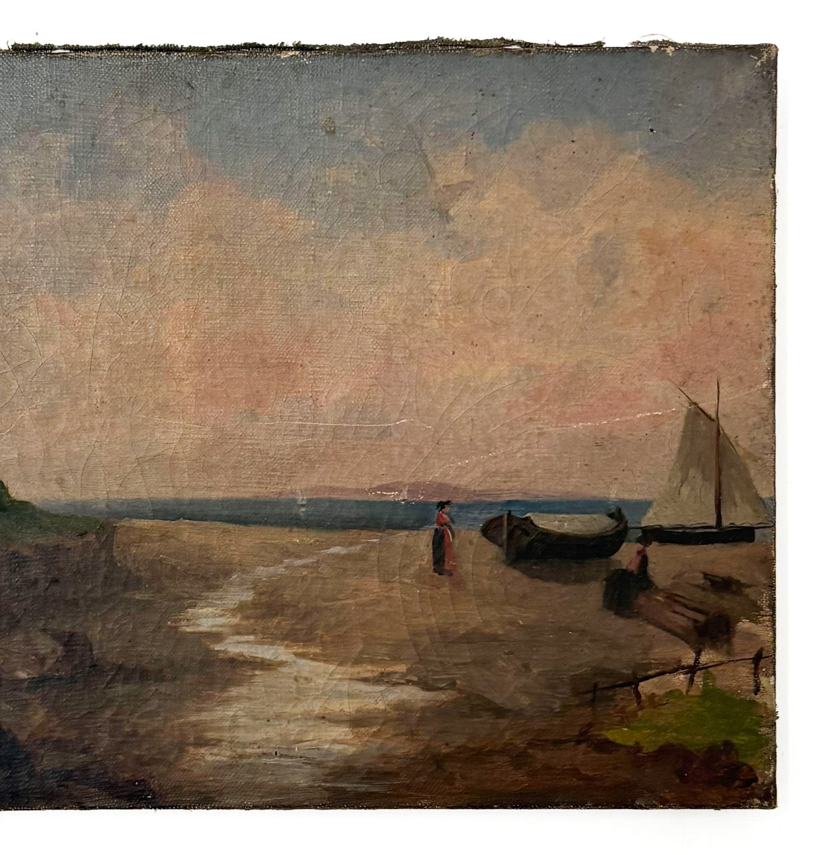 Sailboat on Shore Vintage Painting