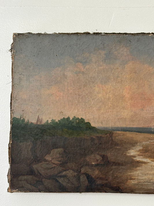 Sailboat on Shore Vintage Painting