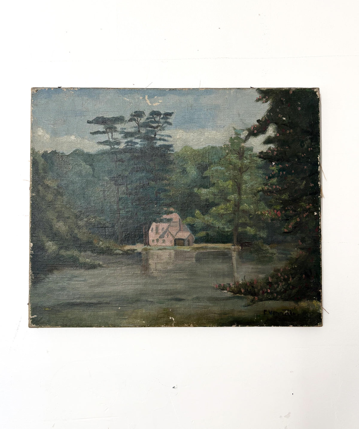 Pink House Vintage Painting