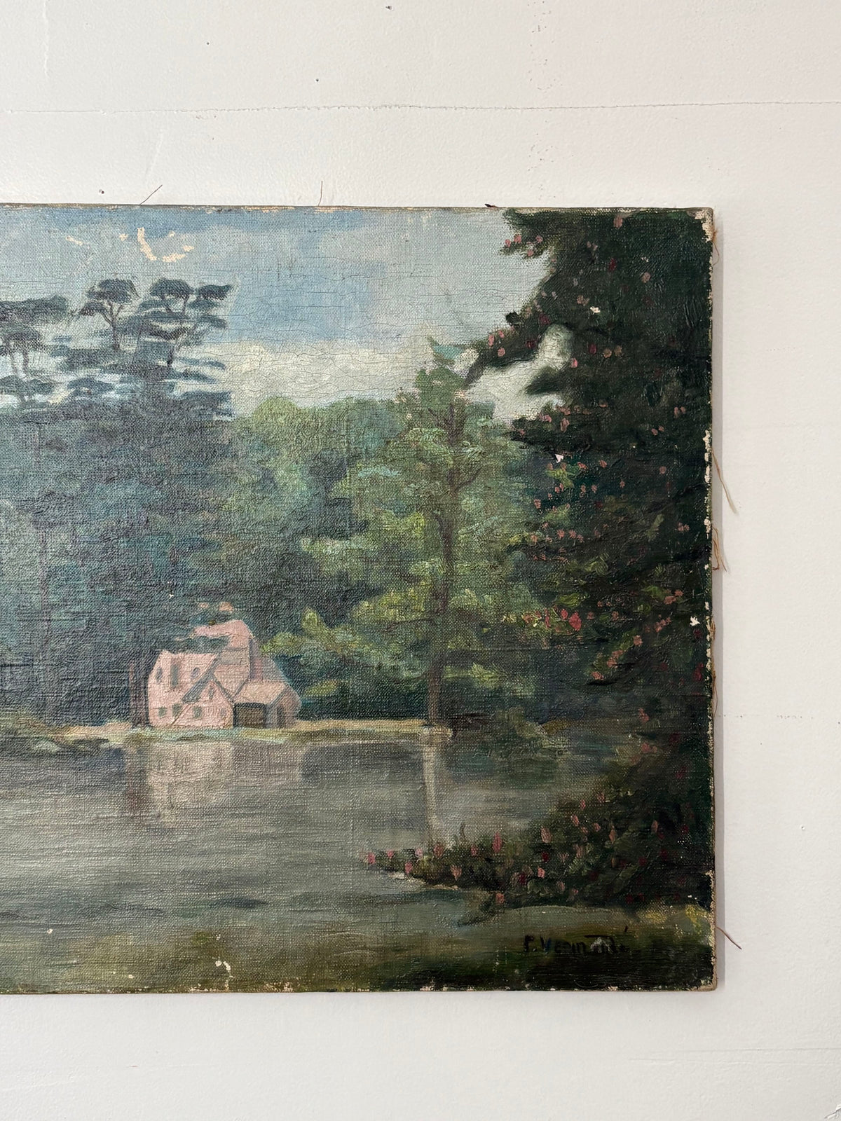 Pink House Vintage Painting