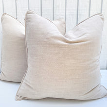 Load image into Gallery viewer, beige colored square pillows with piping