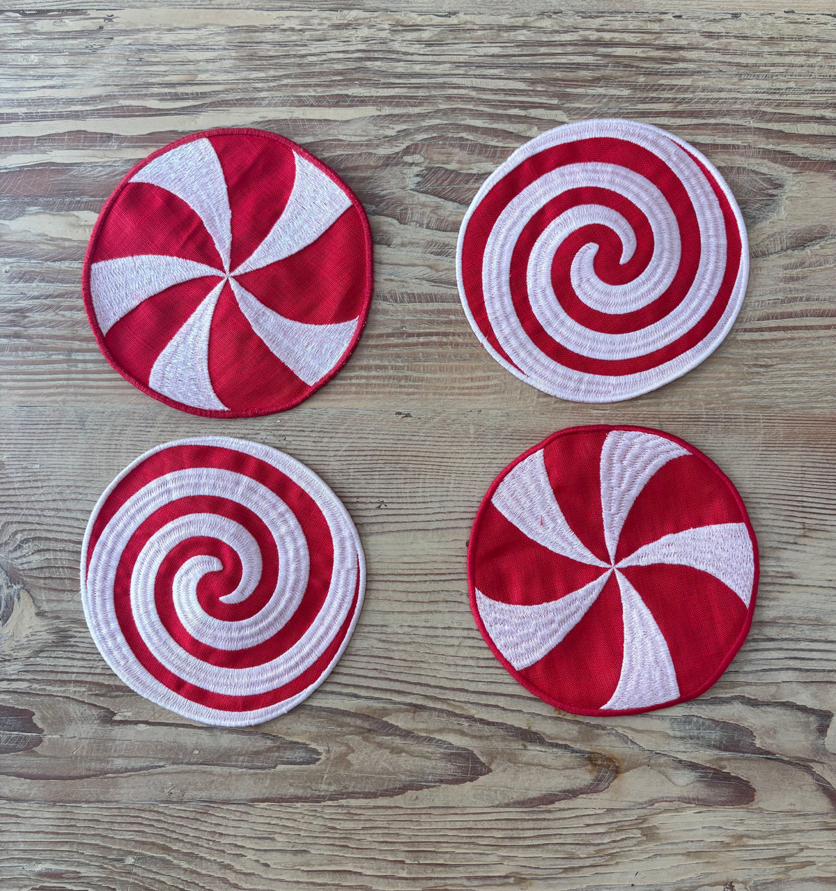 Holiday Peppermint Linen Cocktail Napkins