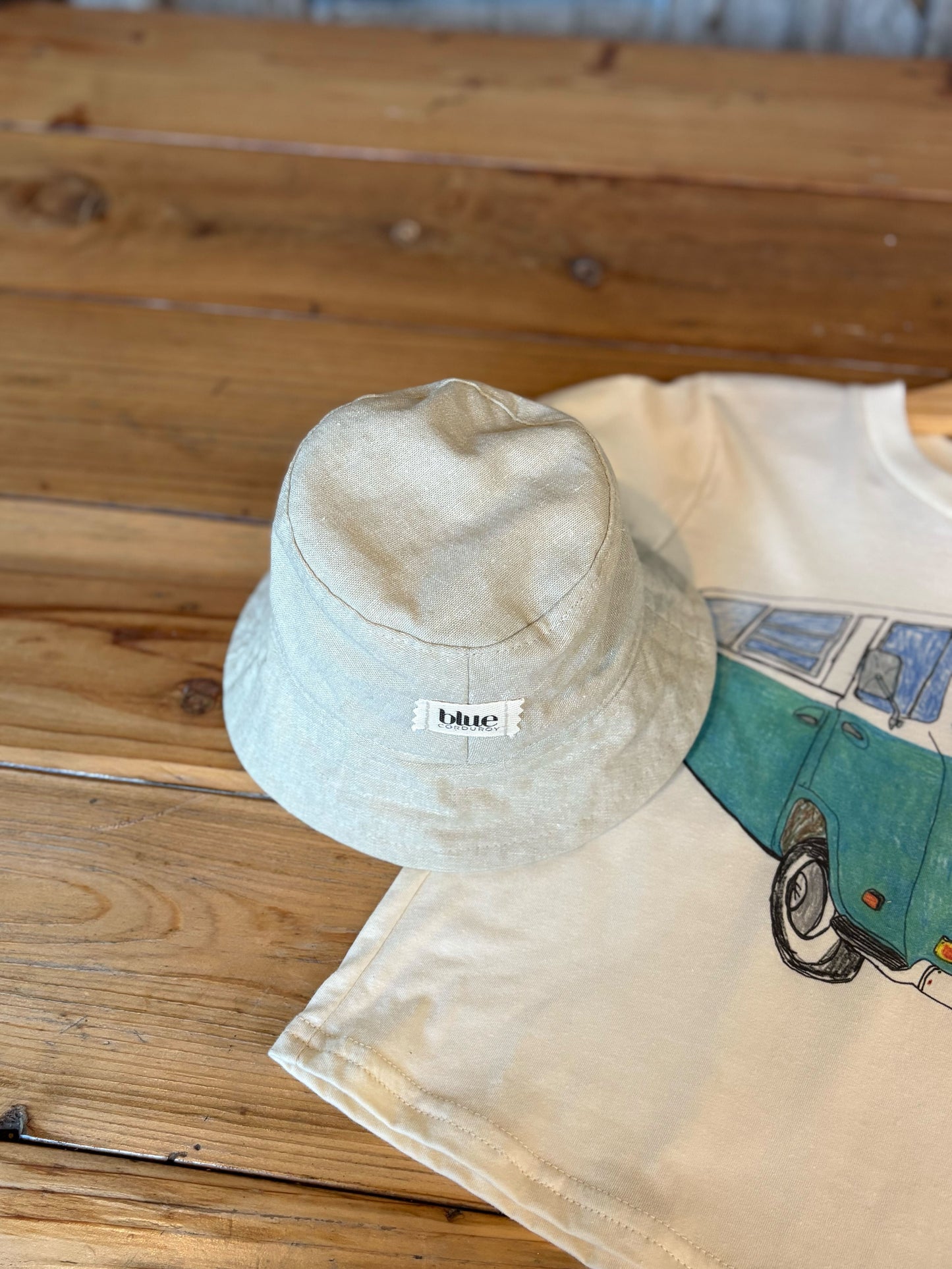 Baby Linen Bucket Hat-Beige