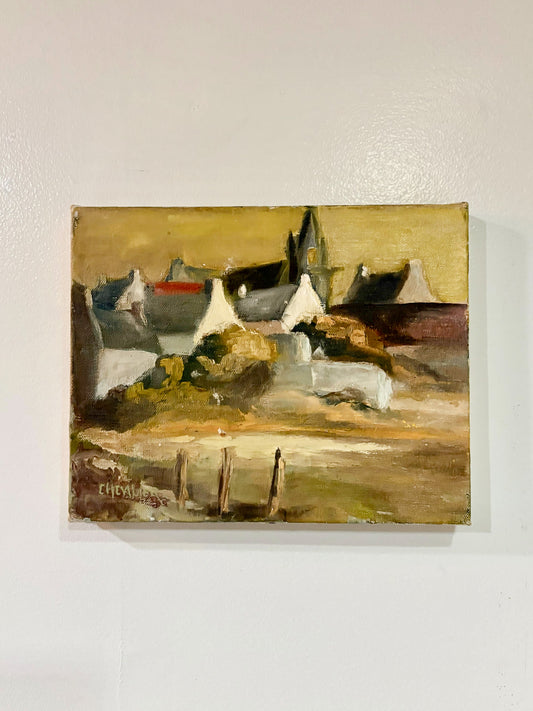 Painting of boats on a dock with a signature at the bottom right corner.