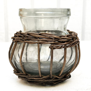Round Glass Vase W/Wicker Holder