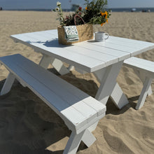 Load image into Gallery viewer, redwood outdoor picnic table and benches painted white