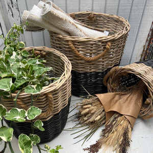 Black & Natural Willow Nesting Basket-Large