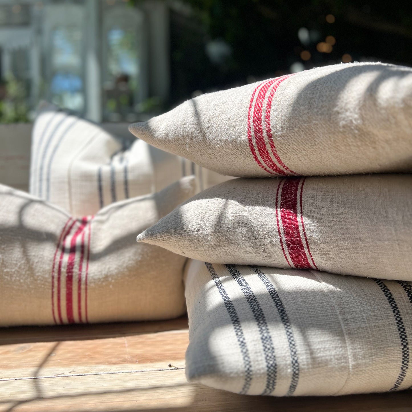 Multi Stripe Grain de Sac Pillow-Red