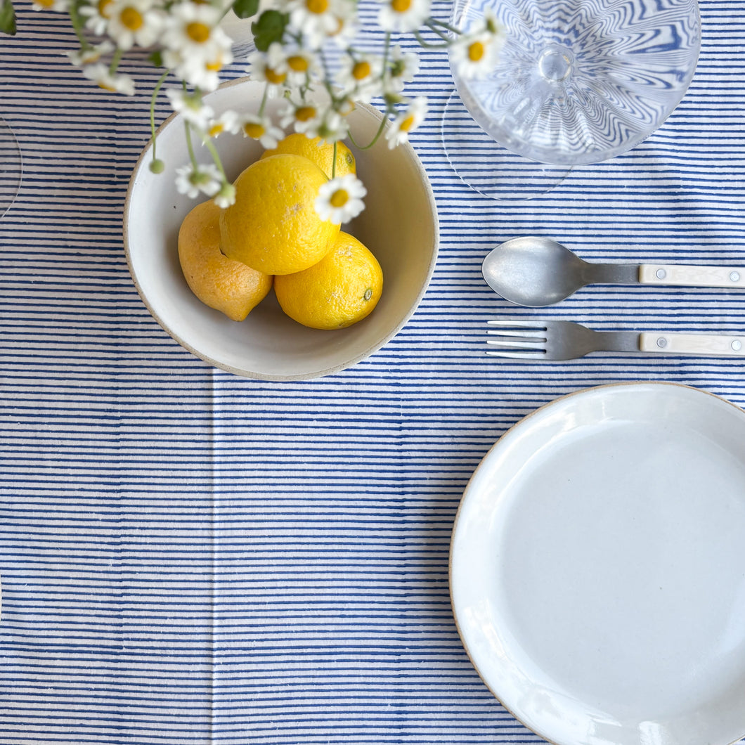 Blue/Natural Stripe Tablecloth