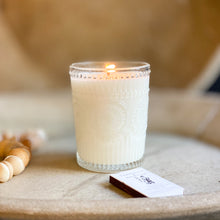 Load image into Gallery viewer, embossed clear glass jar with candle