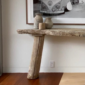 rustic console table with aged wood