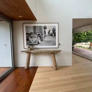 Rustic console table with aged wood