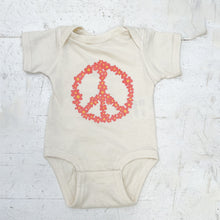 Load image into Gallery viewer, cream colored onesie with orange floral peace sign