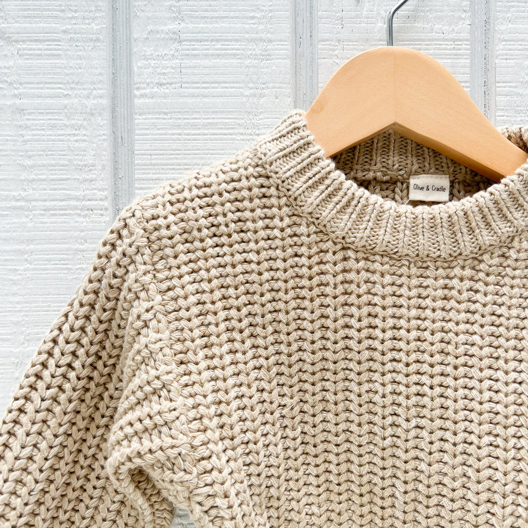 Chunky Braided Oversized Baby Sweater-Oregano