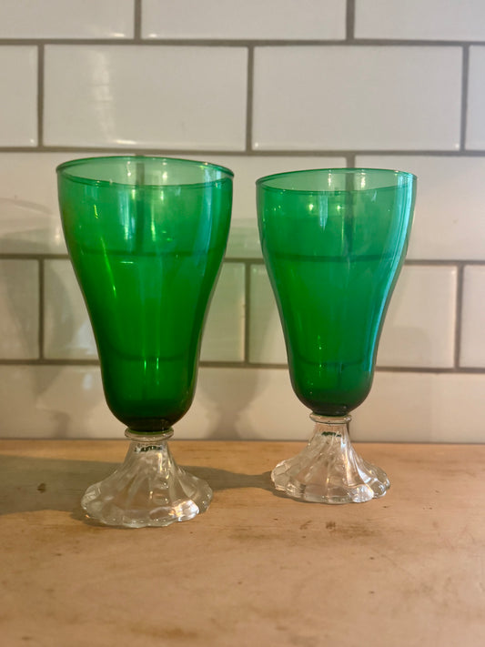Set/2 Vintage Forest Green Ice Tea Glass