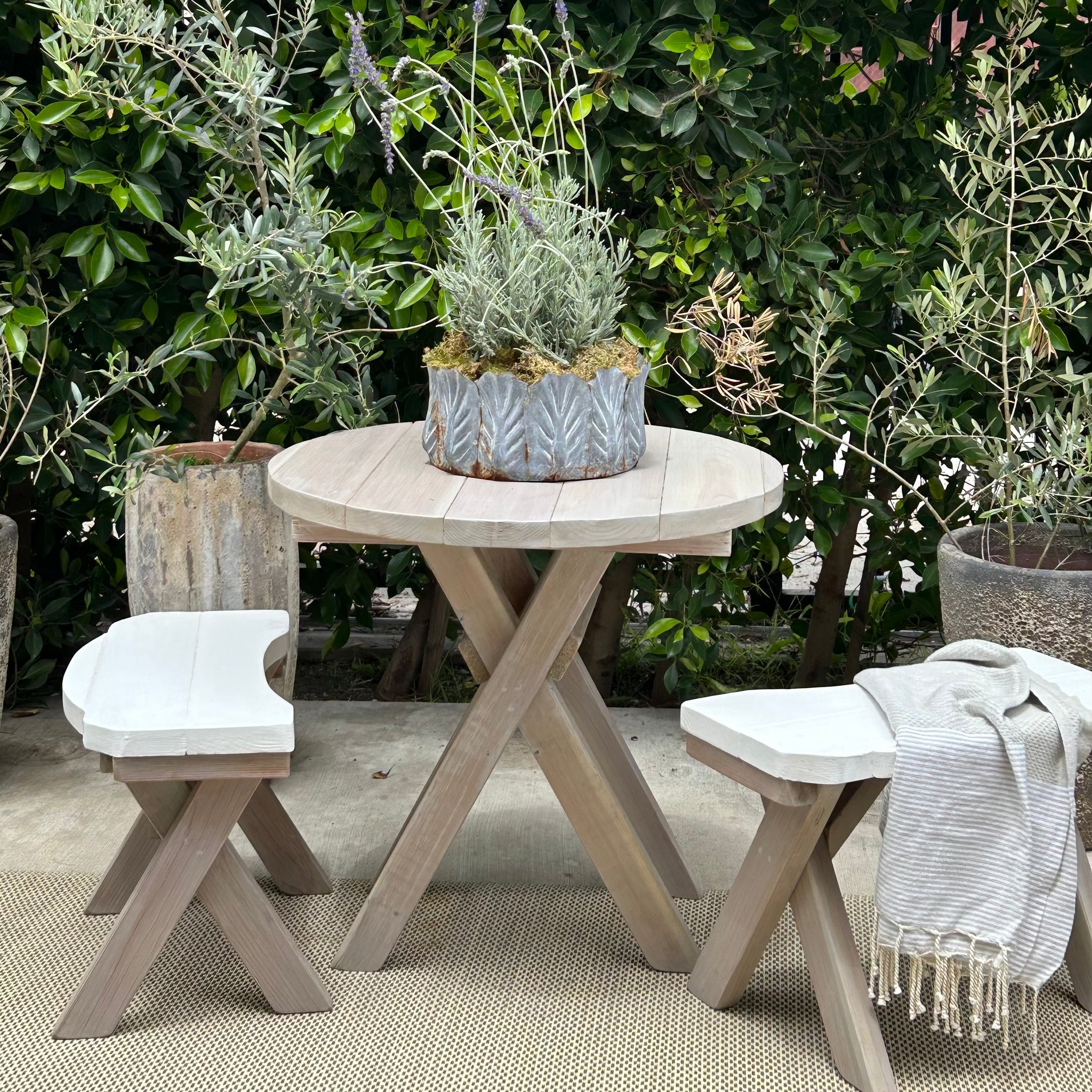 Redwood Bistro Table+Benches