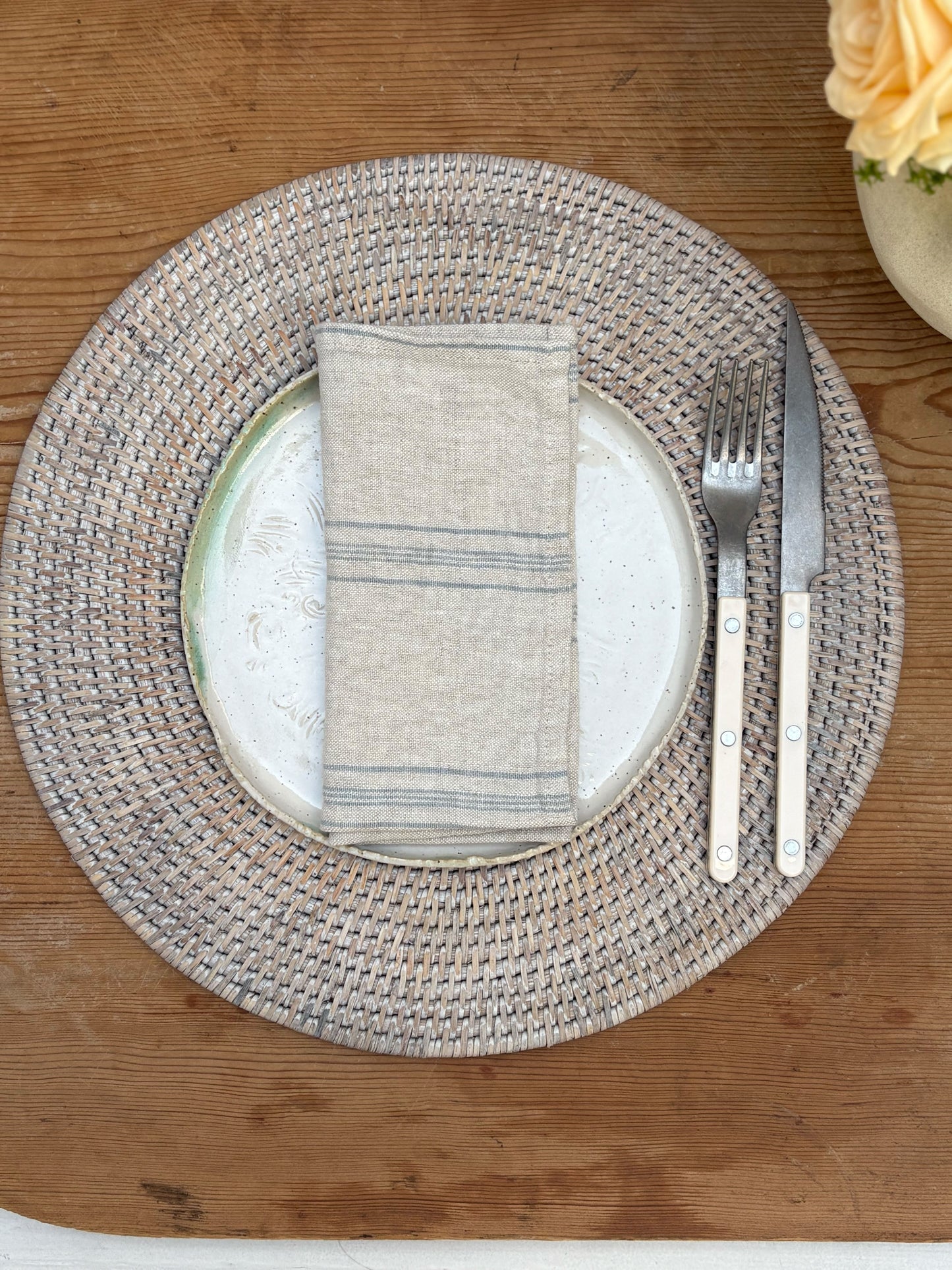 Grey Blue Stripe Rustic Linen Napkin Set/2